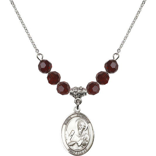Sterling Silver Saint Andrew the Apostle Birthstone Necklace with Garnet Beads - 8000