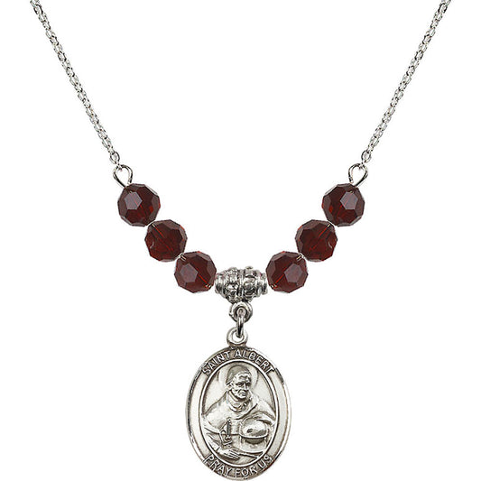 Sterling Silver Saint Albert the Great Birthstone Necklace with Garnet Beads - 8001