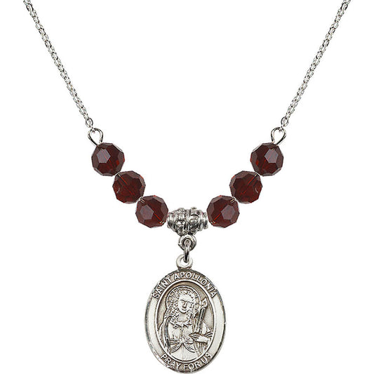 Sterling Silver Saint Apollonia Birthstone Necklace with Garnet Beads - 8005