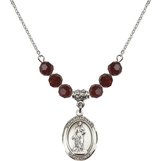Sterling Silver Saint Barbara Birthstone Necklace with Garnet Beads - 8006