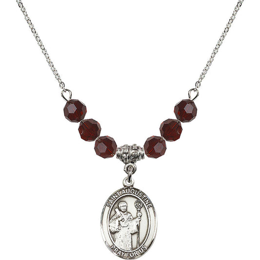 Sterling Silver Saint Augustine Birthstone Necklace with Garnet Beads - 8007