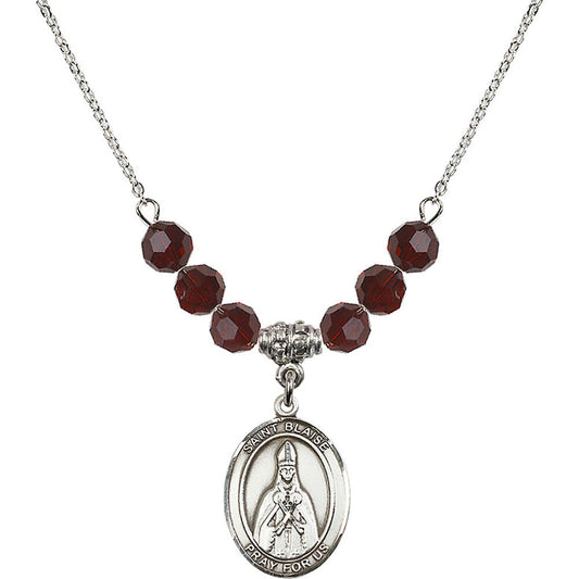 Sterling Silver Saint Blaise Birthstone Necklace with Garnet Beads - 8010