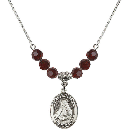 Sterling Silver Saint Frances Cabrini Birthstone Necklace with Garnet Beads - 8011