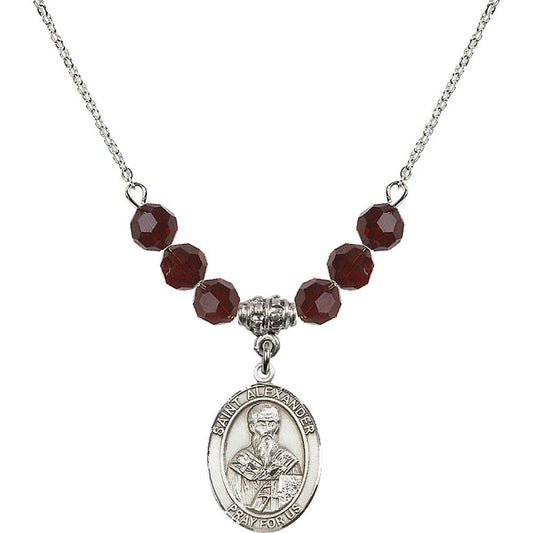 Sterling Silver Saint Alexander Sauli Birthstone Necklace with Garnet Beads - 8012