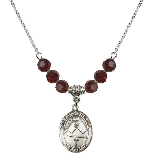 Sterling Silver Saint Katharine Drexel Birthstone Necklace with Garnet Beads - 8015
