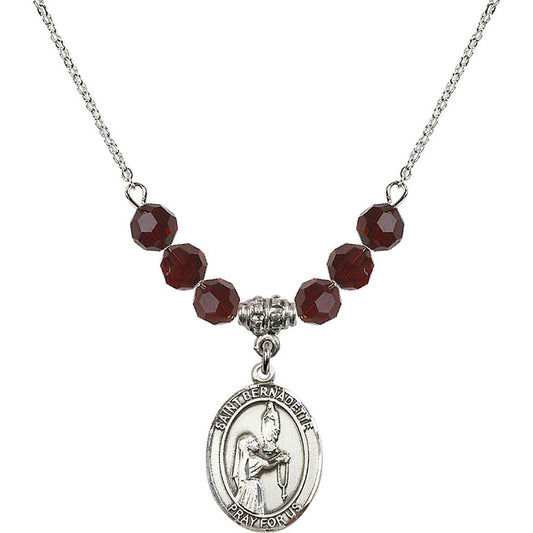 Sterling Silver Saint Bernadette Birthstone Necklace with Garnet Beads - 8017
