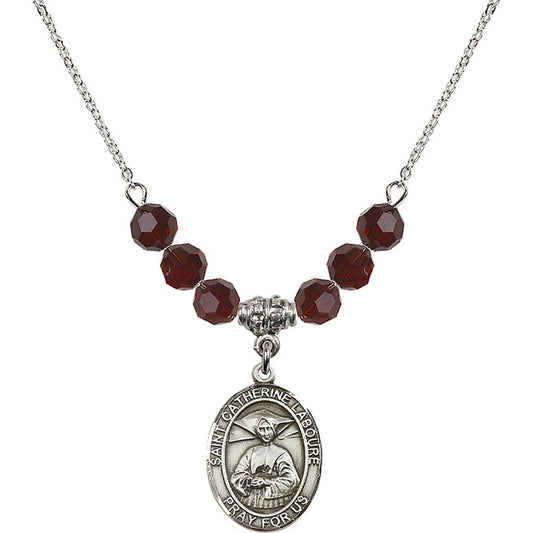 Sterling Silver Saint Catherine Laboure Birthstone Necklace with Garnet Beads - 8021