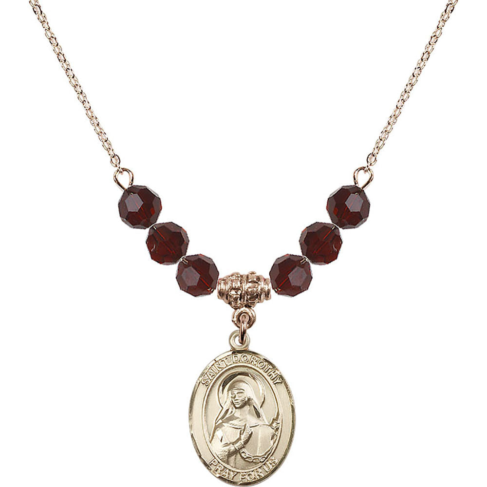 14kt Gold Filled Saint Dorothy Birthstone Necklace with Garnet Beads - 8023