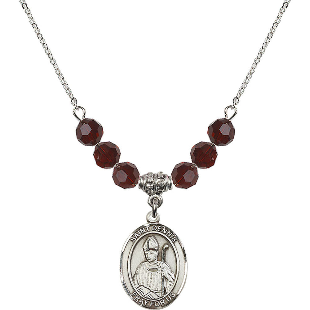 Sterling Silver Saint Dennis Birthstone Necklace with Garnet Beads - 8025