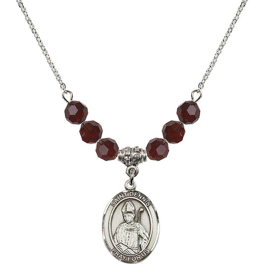 Sterling Silver Saint Dennis Birthstone Necklace with Garnet Beads - 8025
