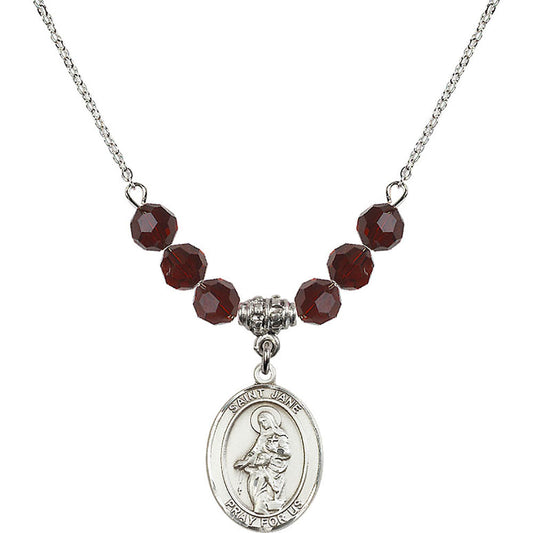 Sterling Silver Saint Jane of Valois Birthstone Necklace with Garnet Beads - 8029