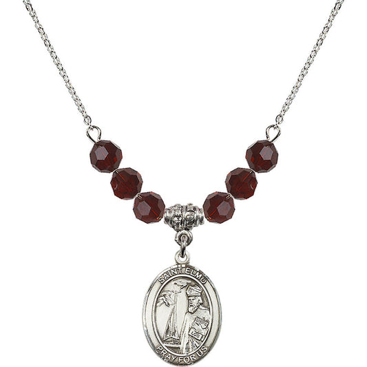 Sterling Silver Saint Elmo Birthstone Necklace with Garnet Beads - 8031