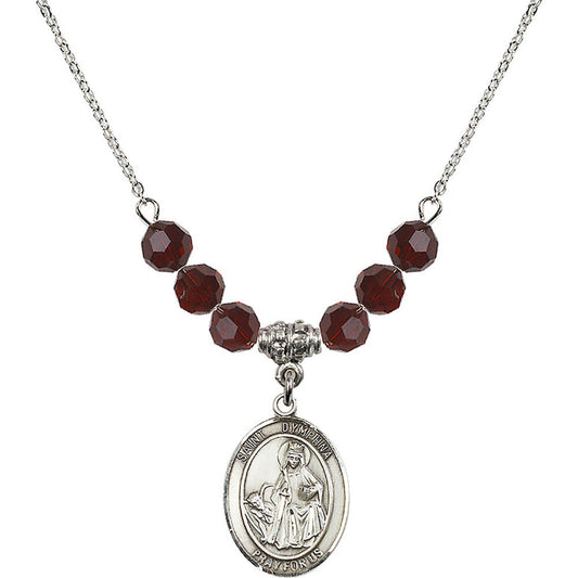 Sterling Silver Saint Dymphna Birthstone Necklace with Garnet Beads - 8032