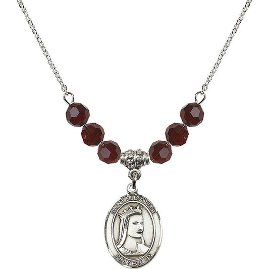 Sterling Silver Saint Elizabeth of Hungary Birthstone Necklace with Garnet Beads - 8033