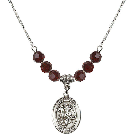 Sterling Silver Saint George Birthstone Necklace with Garnet Beads - 8040