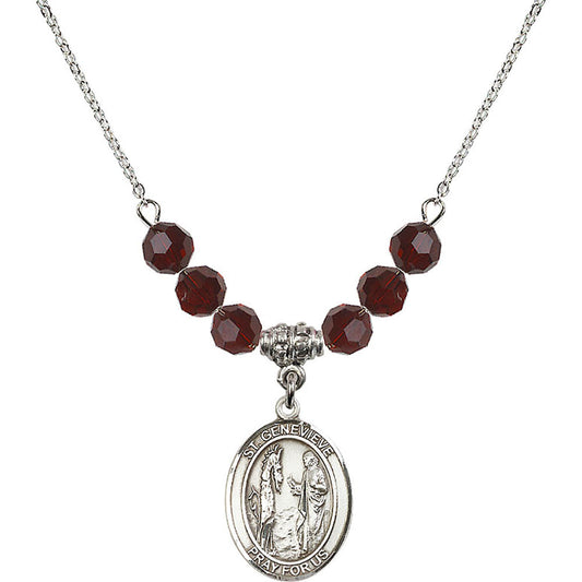Sterling Silver Saint Genevieve Birthstone Necklace with Garnet Beads - 8041