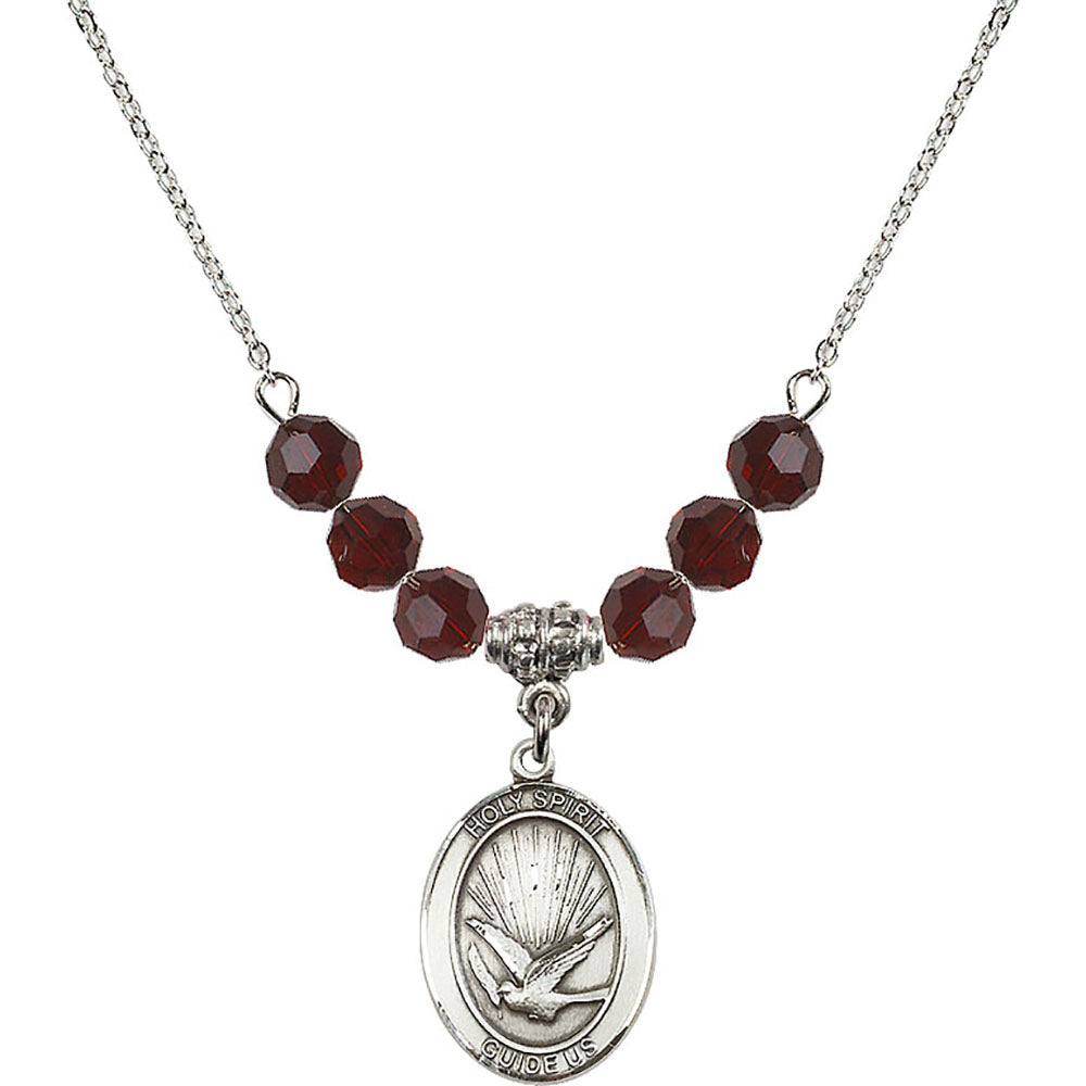Sterling Silver Holy Spirit Birthstone Necklace with Garnet Beads - 8044