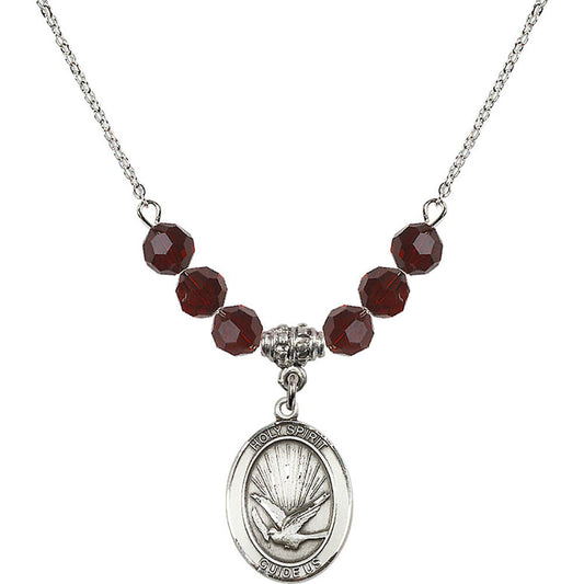 Sterling Silver Holy Spirit Birthstone Necklace with Garnet Beads - 8044