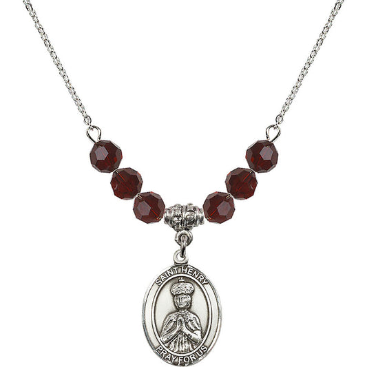 Sterling Silver Saint Henry II Birthstone Necklace with Garnet Beads - 8046