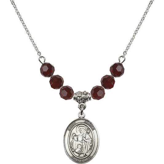 Sterling Silver Saint James the Greater Birthstone Necklace with Garnet Beads - 8050