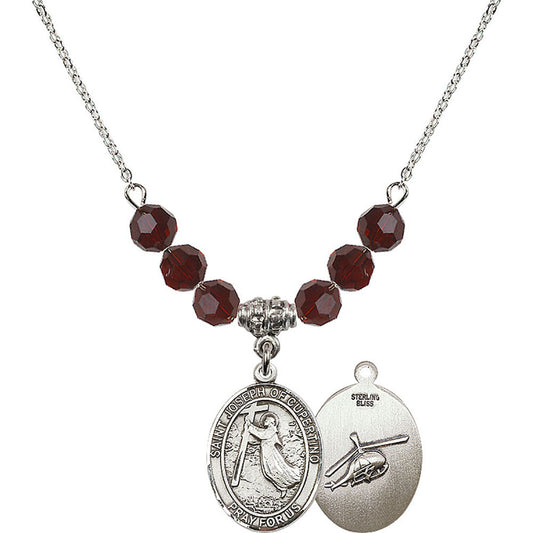 Sterling Silver Saint Joseph of Cupertino/Helecopter Birthstone Necklace with Garnet Beads - 8057
