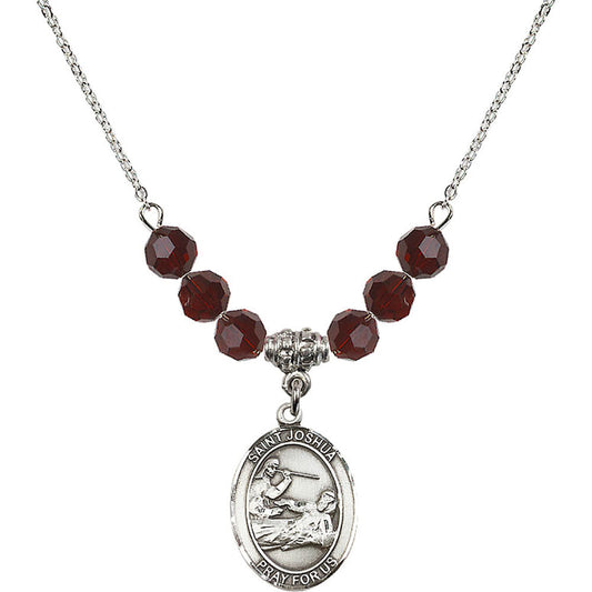 Sterling Silver Saint Joshua Birthstone Necklace with Garnet Beads - 8059