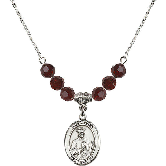Sterling Silver Saint Jude Thaddeus Birthstone Necklace with Garnet Beads - 8060