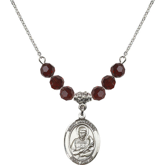 Sterling Silver Saint Lawrence Birthstone Necklace with Garnet Beads - 8063