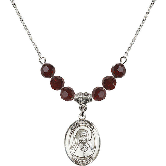 Sterling Silver Saint Louise de Marillac Birthstone Necklace with Garnet Beads - 8064