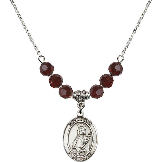Sterling Silver Saint Lucia of Syracuse Birthstone Necklace with Garnet Beads - 8065