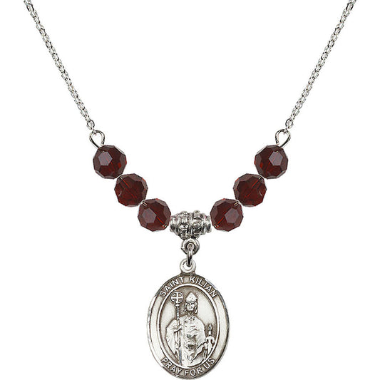 Sterling Silver Saint Kilian Birthstone Necklace with Garnet Beads - 8067