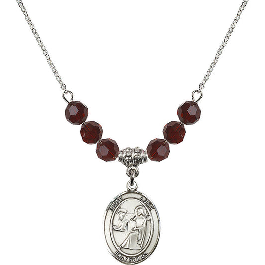 Sterling Silver Saint Luke the Apostle Birthstone Necklace with Garnet Beads - 8068