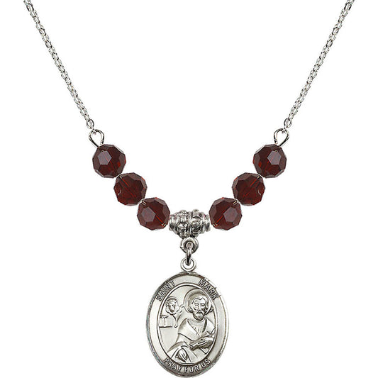 Sterling Silver Saint Mark the Evangelist Birthstone Necklace with Garnet Beads - 8070