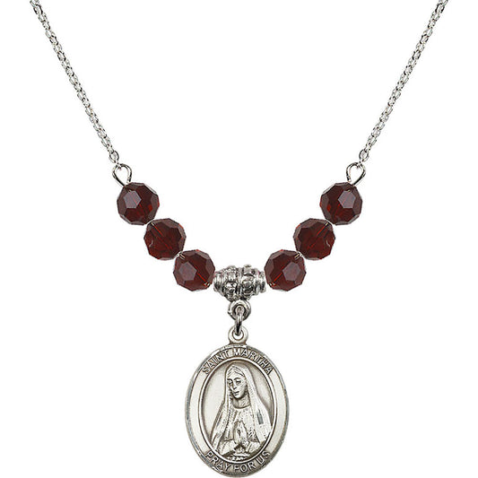 Sterling Silver Saint Martha Birthstone Necklace with Garnet Beads - 8075