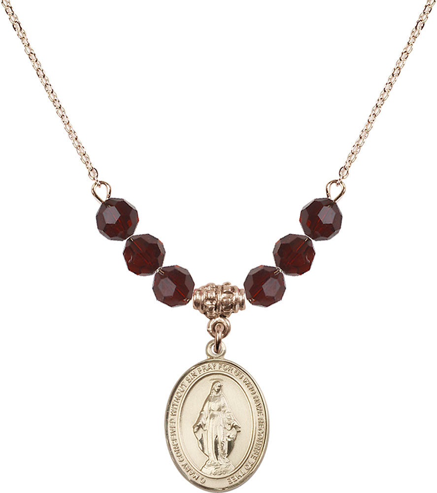 14kt Gold Filled Miraculous Birthstone Necklace with Garnet Beads - 8078