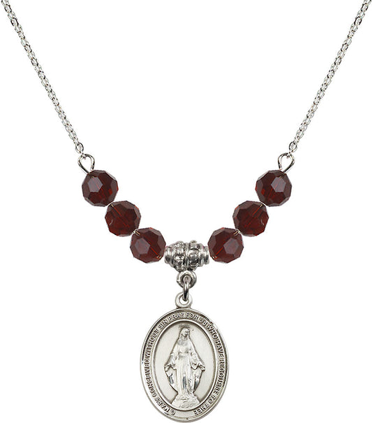 Sterling Silver Miraculous Birthstone Necklace with Garnet Beads - 8078