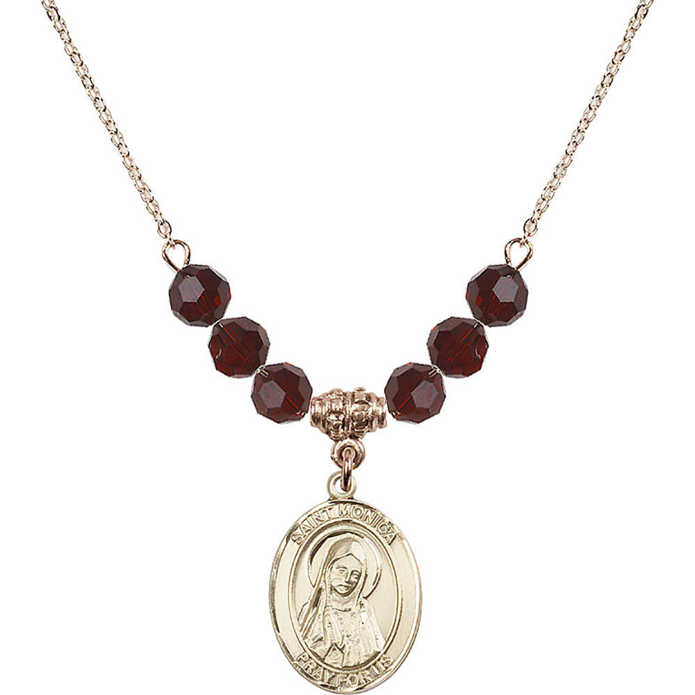 14kt Gold Filled Saint Monica Birthstone Necklace with Garnet Beads - 8079