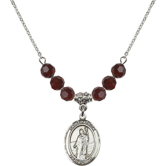 Sterling Silver Saint Patrick Birthstone Necklace with Garnet Beads - 8084