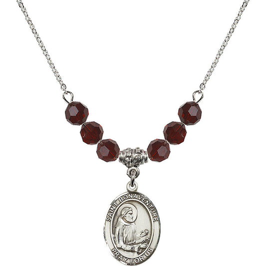 Sterling Silver Saint Bonaventure Birthstone Necklace with Garnet Beads - 8085