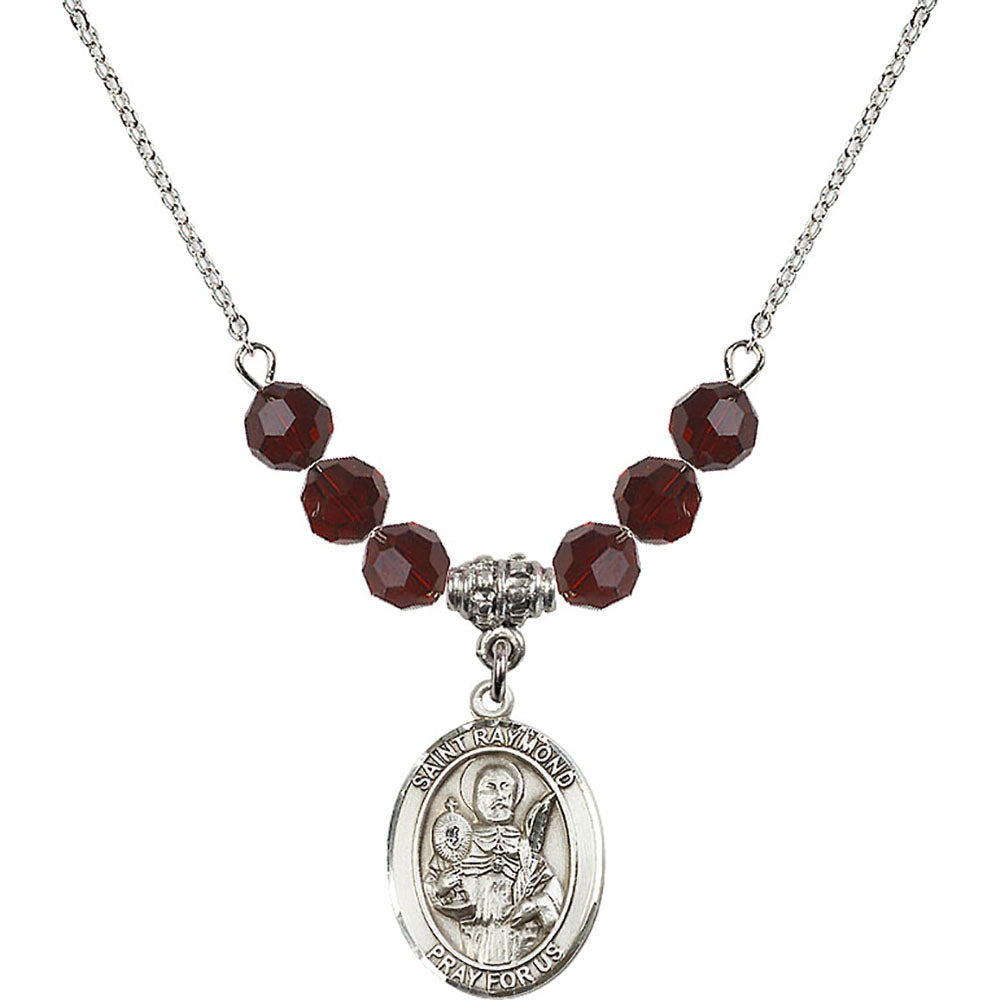Sterling Silver Saint Raymond Nonnatus Birthstone Necklace with Garnet Beads - 8091