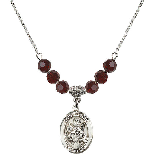 Sterling Silver Saint Raymond Nonnatus Birthstone Necklace with Garnet Beads - 8091