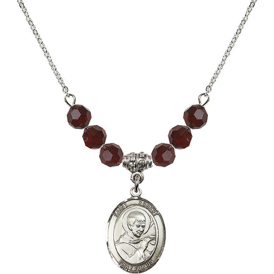Sterling Silver Saint Robert Bellarmine Birthstone Necklace with Garnet Beads - 8096