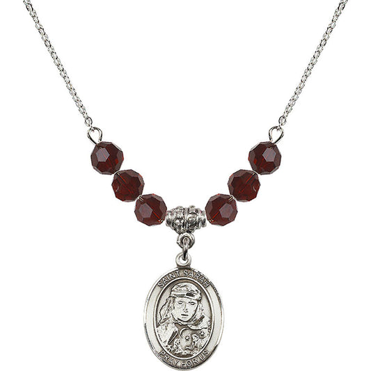 Sterling Silver Saint Sarah Birthstone Necklace with Garnet Beads - 8097