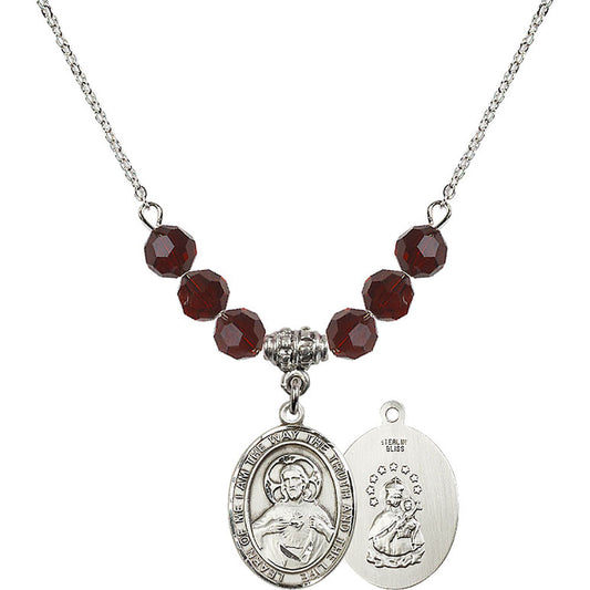 Sterling Silver Scapular Birthstone Necklace with Garnet Beads - 8098