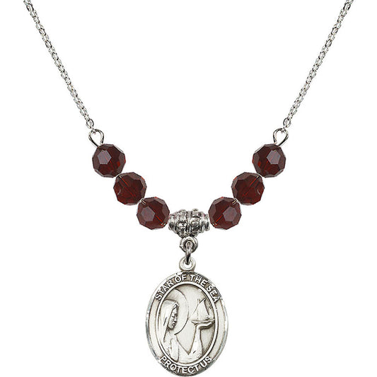 Sterling Silver Our Lady Star of the Sea Birthstone Necklace with Garnet Beads - 8101