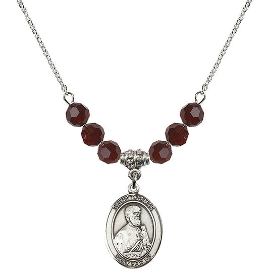 Sterling Silver Saint Thomas the Apostle Birthstone Necklace with Garnet Beads - 8107
