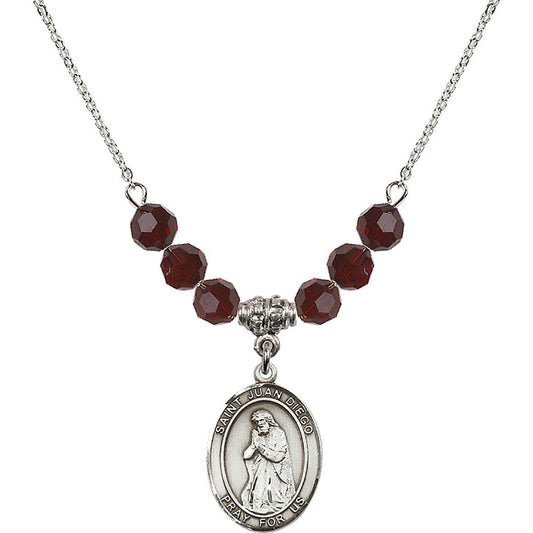 Sterling Silver Saint Juan Diego Birthstone Necklace with Garnet Beads - 8111