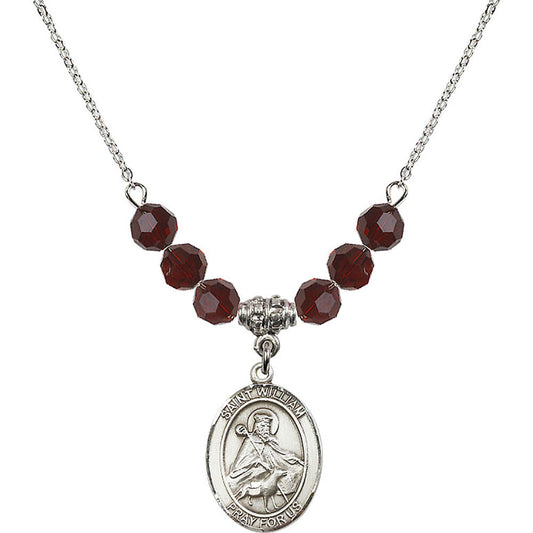 Sterling Silver Saint William of Rochester Birthstone Necklace with Garnet Beads - 8114