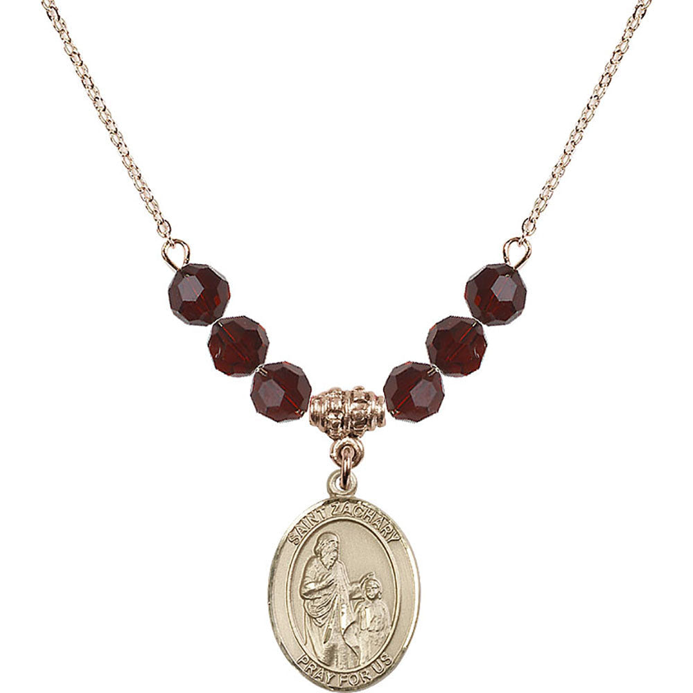 14kt Gold Filled Saint Zachary Birthstone Necklace with Garnet Beads - 8116