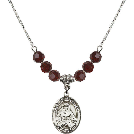 Sterling Silver Saint Julie Billiart Birthstone Necklace with Garnet Beads - 8117
